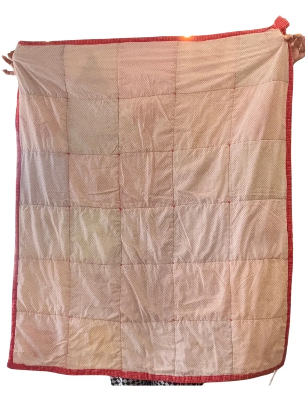 Children's Patchwork Appliqué Quilt - Red Trim, Multicolor Squares